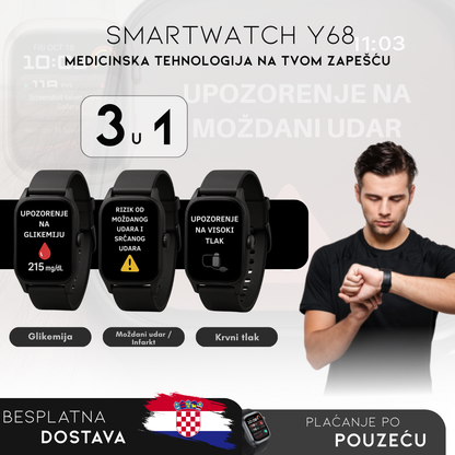 SmartWatch Y68 – Medicinski monitor 3 u 1 (Glikoza, Krvni tlak, Rizik od moždanog udara) | Izbornik na hrvatskom