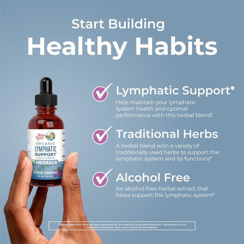 MaryRuth's Lymphatic Support Herbal Blend Liquid Drops - USDA Organic Lymphatic Cleanse - Echinacea & Elderberry - Blue Vervain - Vegan - 30 Servings