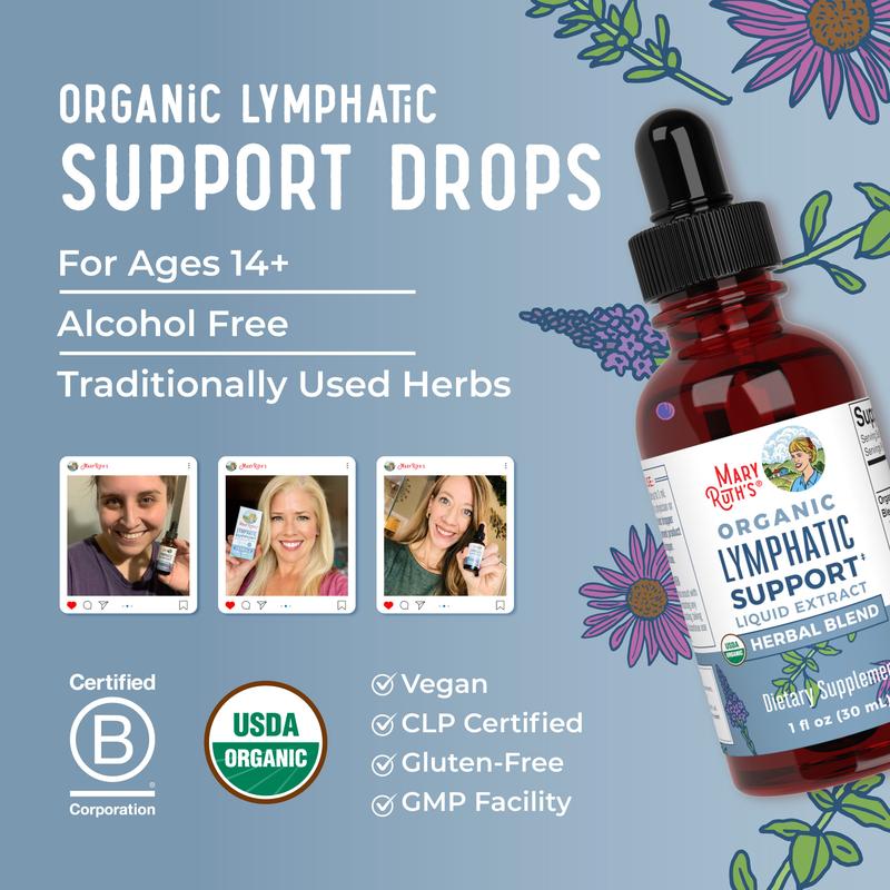 MaryRuth's Lymphatic Support Herbal Blend Liquid Drops - USDA Organic Lymphatic Cleanse - Echinacea & Elderberry - Blue Vervain - Vegan - 30 Servings