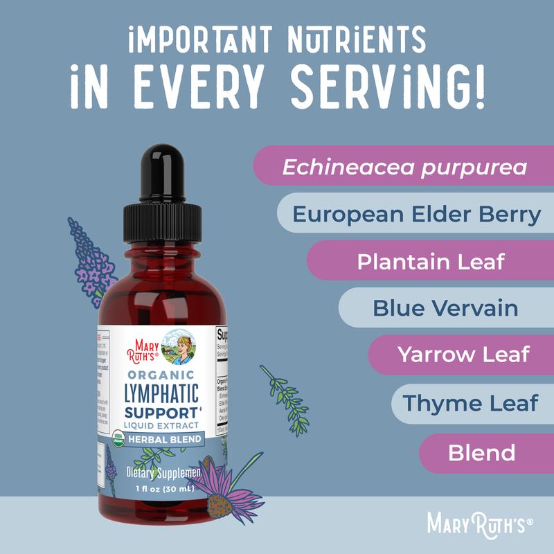 MaryRuth's Lymphatic Support Herbal Blend Liquid Drops - USDA Organic Lymphatic Cleanse - Echinacea & Elderberry - Blue Vervain - Vegan - 30 Servings